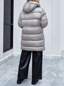 EURMUSE Flap Pocket Drawstring Waist Hooded Puffer Coat