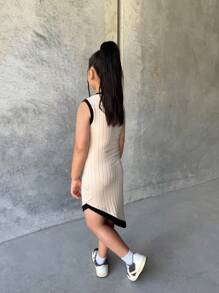Tween Girl' Casual Patchwork Asymmetrical Hem Fitted Dress
