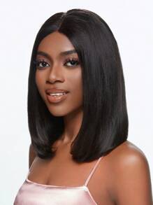 Transparent Lace Straight Blunt Cut 4 X 4 Lace Front Short Bob Wig Lace Closure Wig 150% Density Pixie Cut Natural Black Color Lace Closure Bob Wig