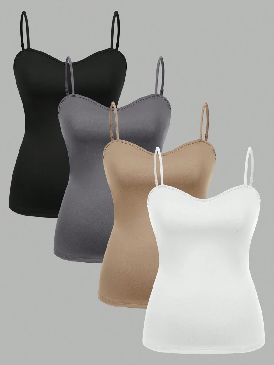 SHEIN Comfortcana Áo hai dây/áo tank top cỡ lớn, kiểu dáng tối giản, nhiều màu sắc, 2 chiếc/bộ, thích hợp cho mùa hè. - Nhiều màu - Xem 1