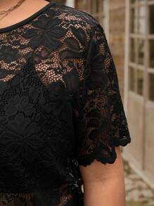 SHEIN LUNE 大码女式透明蕾丝边衬衫 - 黑色 - 查看 9