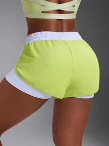 Powerista Women's Contrast Color Waist Tie Workout Casual Sports Shorts Comfy Short - Yellow - View 6