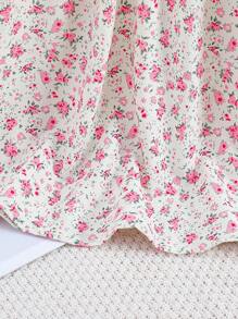 Elladie kids Young Girl Long Ditsy Floral Flare Sleeve Nightgown, Home Dress - Baby Pink - View 4