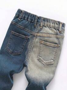 Young Boy Versatile Casual Elastic Denim Jeans, With Ripped Fray Acid Wash - Dark Wash - View 5