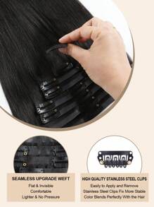 Seamless Clip Ins 每套 8 件含 18 个夹子 无缝 PU 夹入式接发 真人发 隐形 PU 皮肤纬纱直夹入式 100% 未加工真人发接发 - SNatural - 查看 6