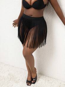 Slaydiva Plus Size Fashion Sexy Tassel Cover-Up Skirt For Summer Beach Vacation - Black - View 6
