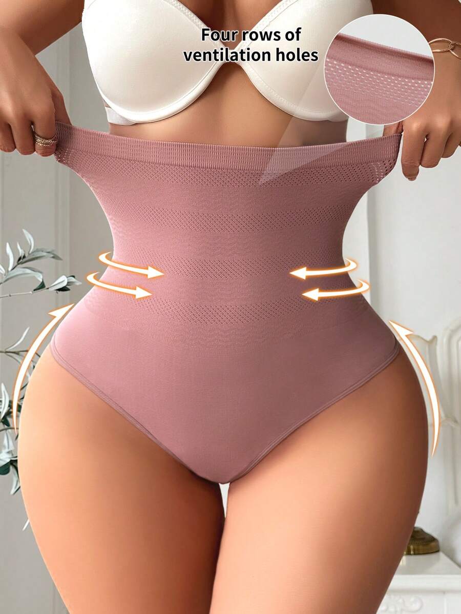 Women High Waist Shaping Underwear, Seamless Thong Style With Perforated Design, Soft & Comfortable Shapewear Pants - Redwood - View 1