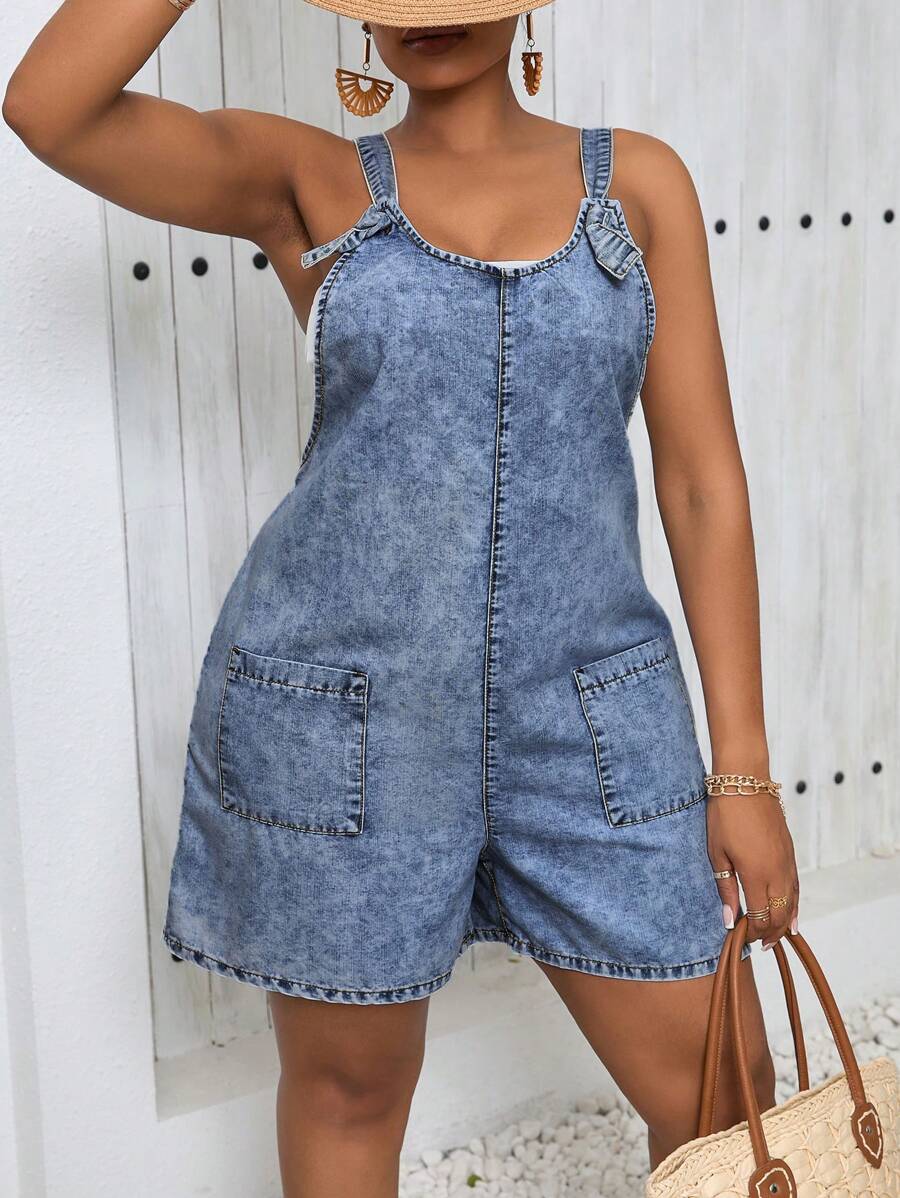 SHEIN Lady Plus Size Casual Loose Denim Jumpsuit In Blue, Sexy & Relaxing Summer Outfits Country Outfits Women