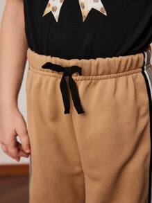 PrepCrw Pantalones deportivos anchos de cintura elástica de punto holgados con decoración de bandas laterales para niñas jóvenes, primavera/verano