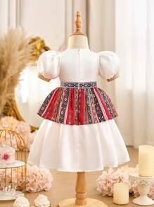SHEIN Baby Girls Summer Cute Geometric Pattern Dress - White - View 2