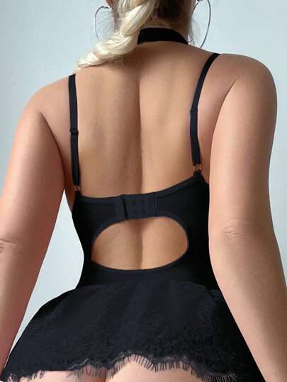 AltCore Goth Mature Series Kanten Patchwork Wire Rim Verleidelijke Lingerie Set view 2