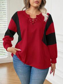SHEIN LUNE Plus Size Decoratieve Casual Lange Mouw T-shirt Grafische T-shirts Dames Tops Voor Lente Outfit