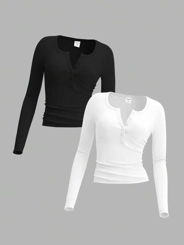 SHEIN Girlism Tween Girl Fitted Casual Simple 2 Pieces Cardigan Long Sleeve T-Shirt