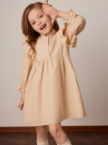 PrepCrw Vestido holgado de manga con volantes de color caqui para niñas, para primavera/verano - Amarillo - Ver 4