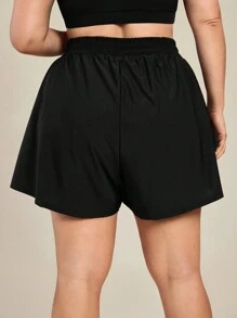 SHEIN Swim Curve Plus Size Elastic Waist Bowknot Drawstring Beach Pants, Suitable For Various Summer Beach Occasions - Black - View 2