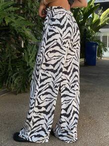 DAZY Pantalones rectos casuales para mujer con estampado completo de cebra