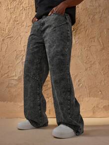 Forever 21 Quần Jeans Baggy Hông Rộng Cho Nam Màu Xám Đậm Đã Giặt - màu đen - Xem 3