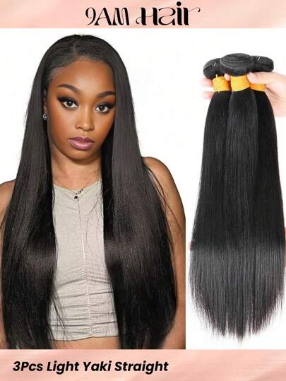 Light Yaki Straight Human Hair Weave 3 Bundles Unprocessed Virgin Real Human Hair Weft Sew In Human Hair Extensions For Women Natural Black Color