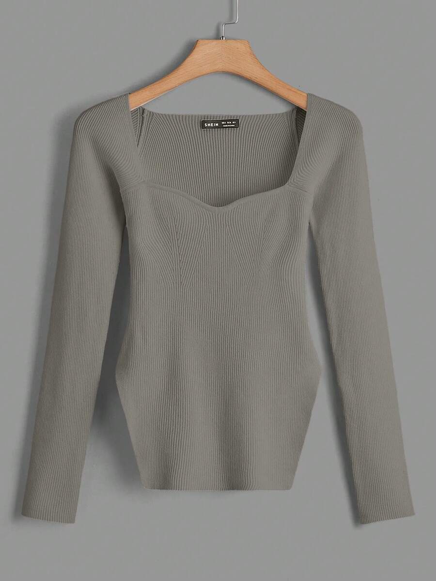 RueChic Sweetheart Neck Split Hem Jumper - Mocha Brown - View 1