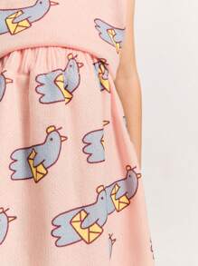 SHEIN Young Girls Winter Cute Bird Printed Elastic Waist A-Line Knit Skirt, Pink - Pink - View 6
