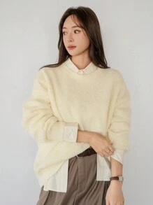 DAZY 1pc Women Loose Casual Solid Color Round Neck Long Sleeve Sweater, Autumn/Winter