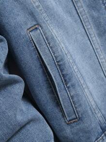 Manfinity Homme 男式前扣长袖口袋做旧休闲牛仔夹克 - 淺色水洗藍 - 查看 4