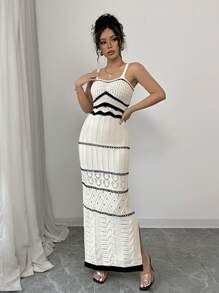 Chiquease 女士条纹长款吊带毛衣裙