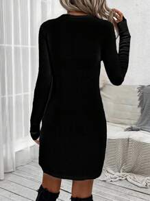 SHEIN LUNE Vestido casual de mujer con estampado de corazón de lentejuelas sencillo, de primavera/otoño