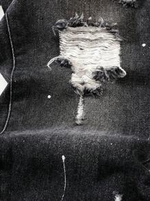 Young Boy Elastic Waist Pocket Ripped Casual Denim Jeans - Black - View 4