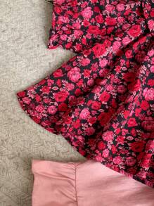 Blossori 年轻女孩法式优雅碎花雪纺宽松圆领上衣和裙子套装，春夏 - 彩色 - 查看 6