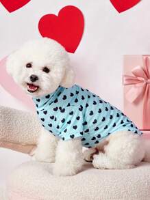 PETSIN 1 chiếc áo thun cổ lọ dệt kim họa tiết trái tim màu xanh navy và đen ngày lễ tình nhân thoải mái cho chó - Nhiều màu - Xem 2