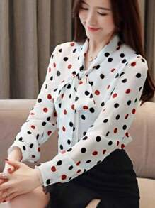 INAWLY 女士圆点印花长袖休闲衬衫 - 彩色 - 查看 3