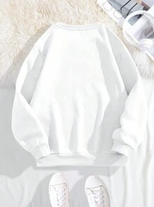 INAWLY 女士休闲常规圆领卫衣，仙人掌印花，秋冬套头衫 - 白色 - 查看 2