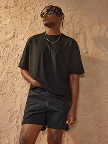 Forever 21 Men's Summer Fashionable Solid Elastic Waist Shorts - Black - View 6