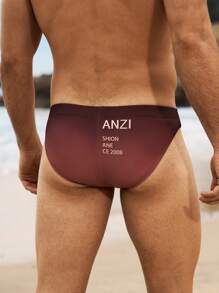 Manfinity Swimmode Men's Gradient Letter Print Triangle Swimming Trunks Men Swim Trunks - Brown - View 2