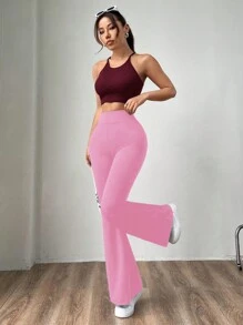 SHEIN EZwear 粉色针织女式紧身喇叭裤 - 粉色 - 查看 4