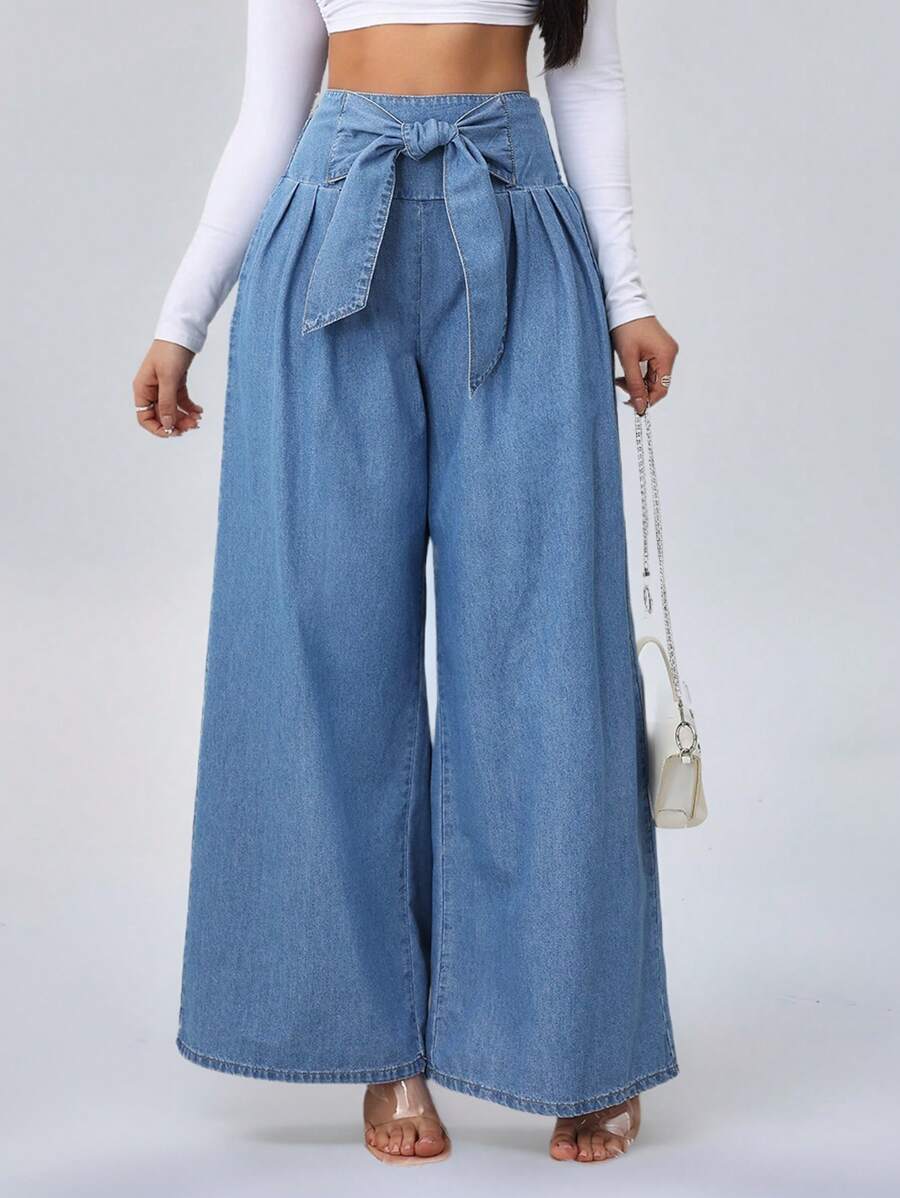 SHEIN Tall Women's Jeans Casual Vacation Loose Wide-Leg Pants Blue Tall Women's Loose Jeans New Years Baggy Jeans Valentine's Day Summer Women - Medium Wash - View 1