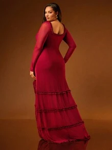 Hauture فستان أحمر مرن للنساء بتفاصيل منسدلة ، مثير للحجم الكبير لعيد الحب ، فساتين نسائية ، فساتين حفلات وسهرات أنيقة ، فساتين نسائية حمراء ، فستان سهرة ، فستان زفاف ، فستان عيد الحب ، فساتين نسائية طويلة الأكمام ، فستان رسمي ، فستان طويل ، فستان مثير ، فستان ماكسي. للسهرات، الحفلات، حفلات الزفاف، الأمسيات، النوادي - عنابي اللون - مشاهدة 2