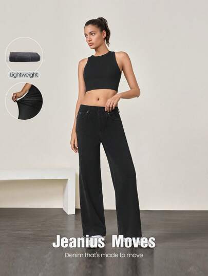 GLOWMODE Jeanious 超弹力经典五口袋牛仔阔腿牛仔裤 五口袋紧身裤 瑜伽日常
