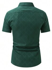 Manfinity Mode 男士短袖前扣衬衫，简约休闲日常上衣 - 墨綠色 - 查看 2