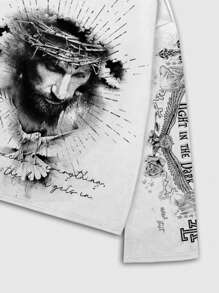 ROMWE MEN Street Life 休闲男士街头印花 T 恤，适合春夏、秋季、2000 年代风格 - 白色 - 查看 3