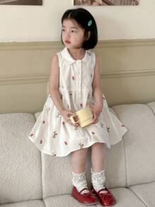 Dazy Kids Young Girl Sleeveless Flower Embroidery Simple Casual Front Button Dress Floral,Girls Summer Outfits