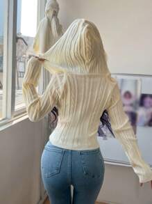 Pull-shirt slim à manches raglan et capuche, couleur unie, pour femmes