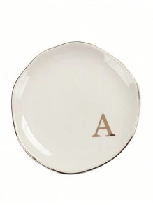 Nitials Ring Dish Jewelry Tray With Personalized A-Z Monogrammed Gifts Wedding Engagement For Women Friends Sister,Ceramic White