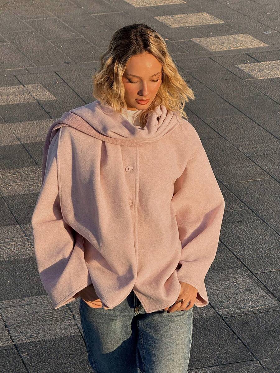 Muchica Women's Solid Color Simple Fashion Casual Scarf Included Outerwear, Suitable For Daily Wear - Pink - View 1