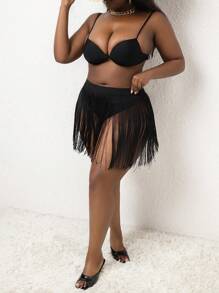 Slaydiva Plus Size Fashion Sexy Tassel Cover-Up Skirt For Summer Beach Vacation - Black - View 4