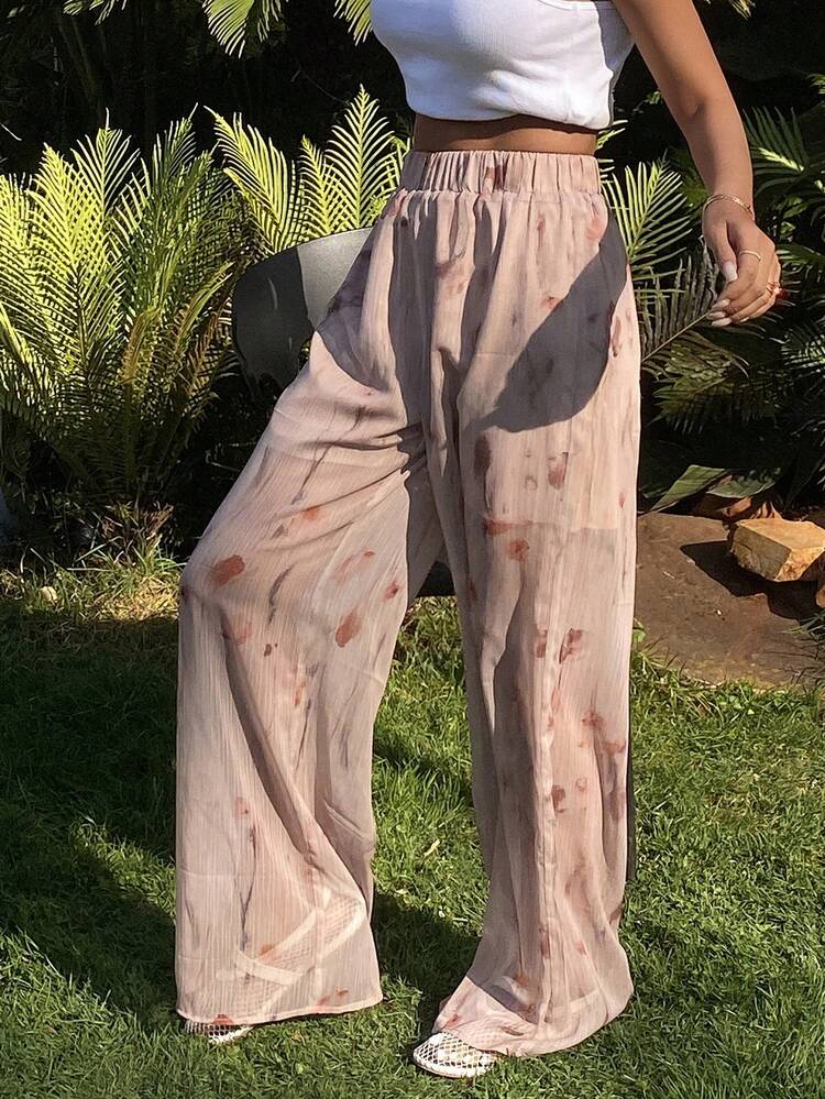 Women's Straight Leg Casual Pants With Ditsy Floral, Suitable For Beach Vacation