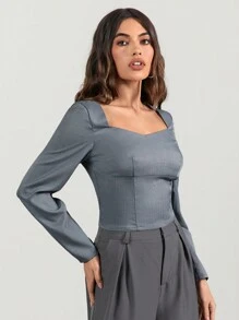 Allurite Chemise décontractée à manches longues et col en cœur pour femmes, pour un port quotidien