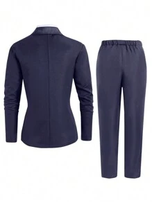 SHEIN 2pcs Teen Boy Formal Suit Set: 1 Elegant Blazer Jacket + 1 Formal Trouser Pants, Luxury Style Outfit For Birthday Party, Prom, Wedding, Graduation - Royal Blue - View 2