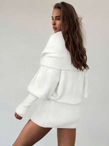 Aloruh Versatile Y2K Style Pullover Sweater Dress, Gray, Vintage American Casual Commuter, Loose Top & Tight Bottom, Long Sleeves Off Shoulder Multiple Wearing Ways, Suitable For Young Adults